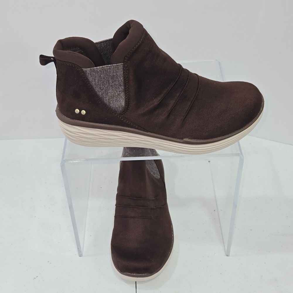 Ryka Womens Brown Fabric Ankle Boots Memory Foam Slip On Comfort Shoes Size 5.5M